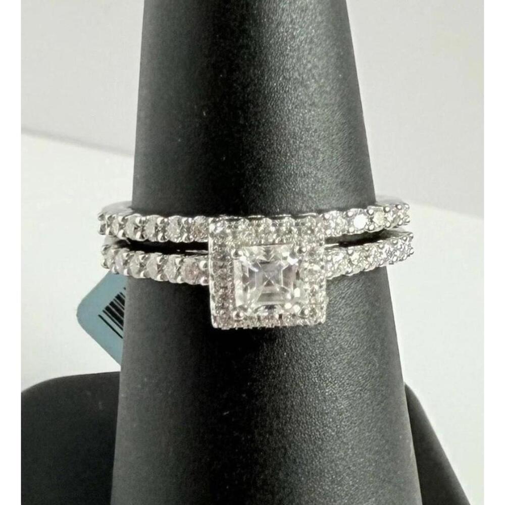 New 925 Sterling Silver Moissanite Bridal Set 0.75 CT Halo Ring w/ Tags Size 8